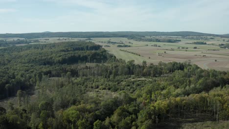 Aerial-drone-shot-over-beautiful-german-landscape,-woods,-Europe