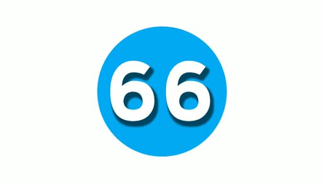 number 66 sixty six sign symbol animation motion graphics on white circle blue background,4k cartoon video number for video elements