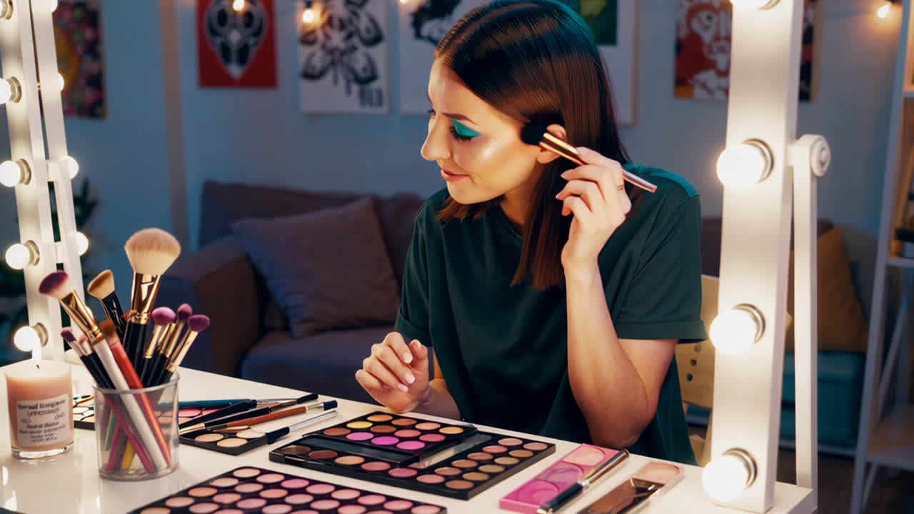 mujer aplicando maquillaje