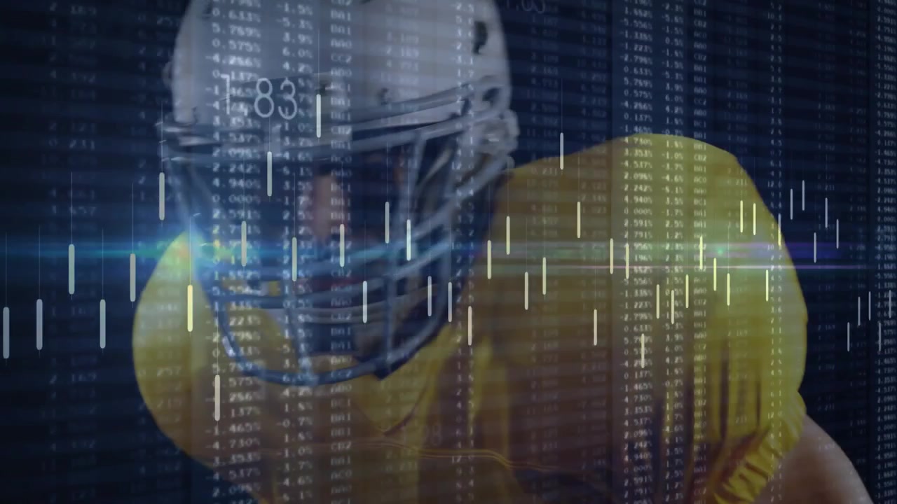 American Football Player with Financial Data and Stock Market Overlay