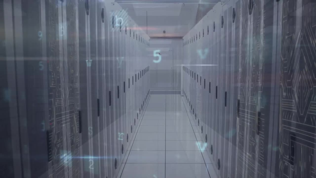 animación del procesamiento de datos en la sala de servidores