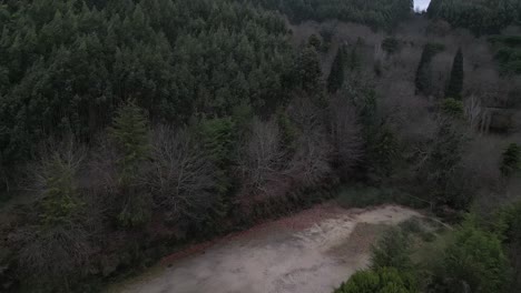 Vista-Aérea-Del-Campo-De-Fútbol-Abandonado-En-El-Bosque,-Lagares,-Felgueiras,-Portugal