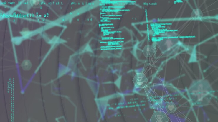 Animation of globe with network of connections and data processing