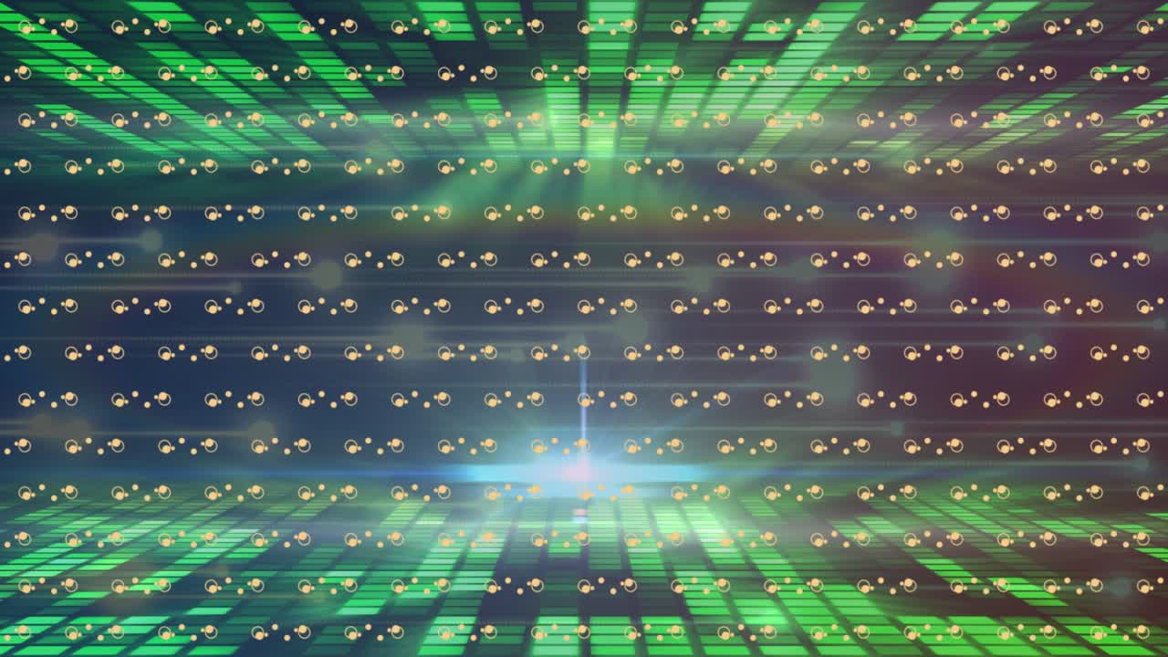 Animation of dots and lights over green and black digital background