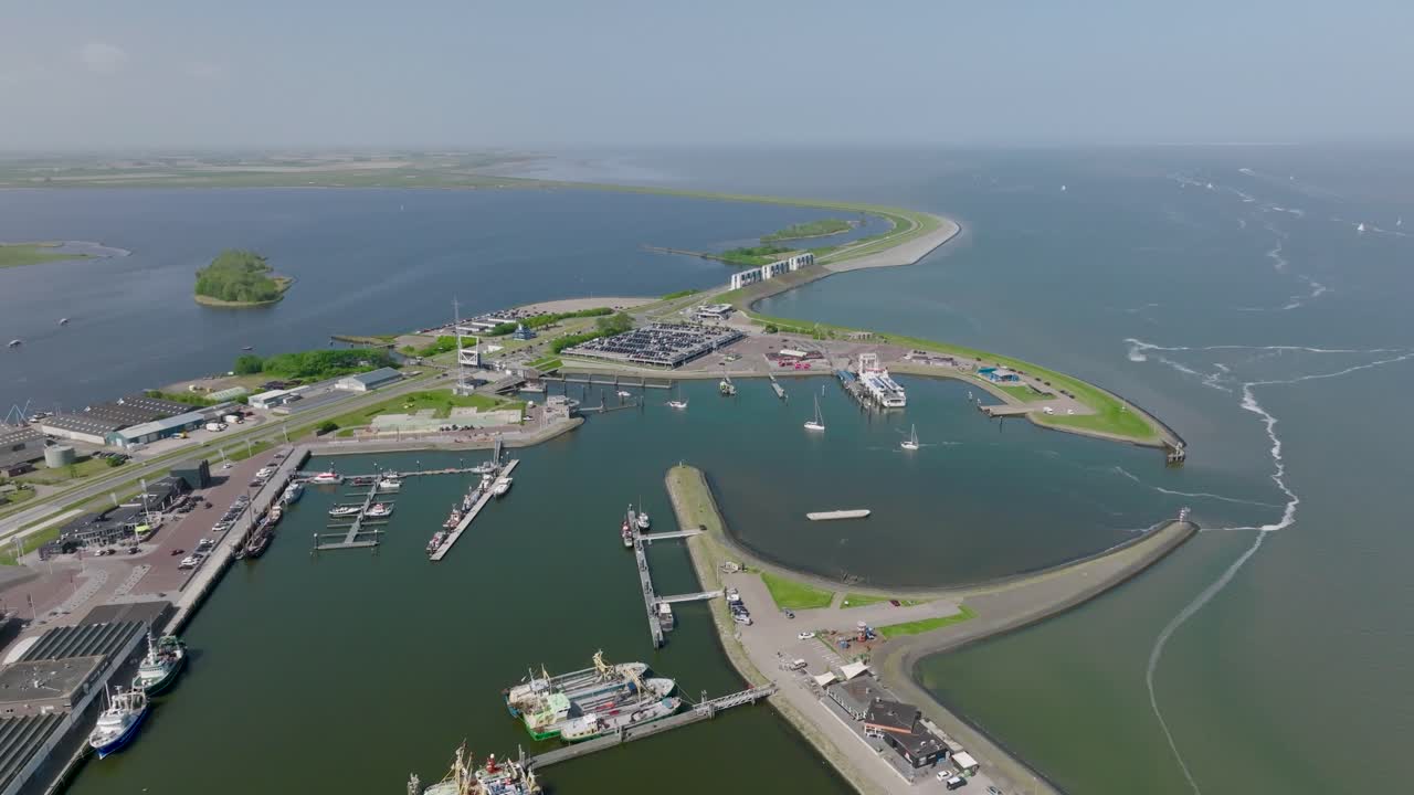 An aerial wide view of the Dutch port of Lauwersoog