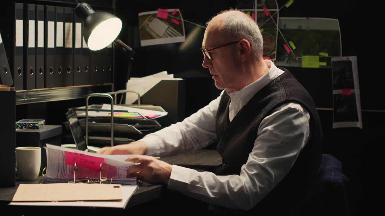 Detective working on a case at his desk