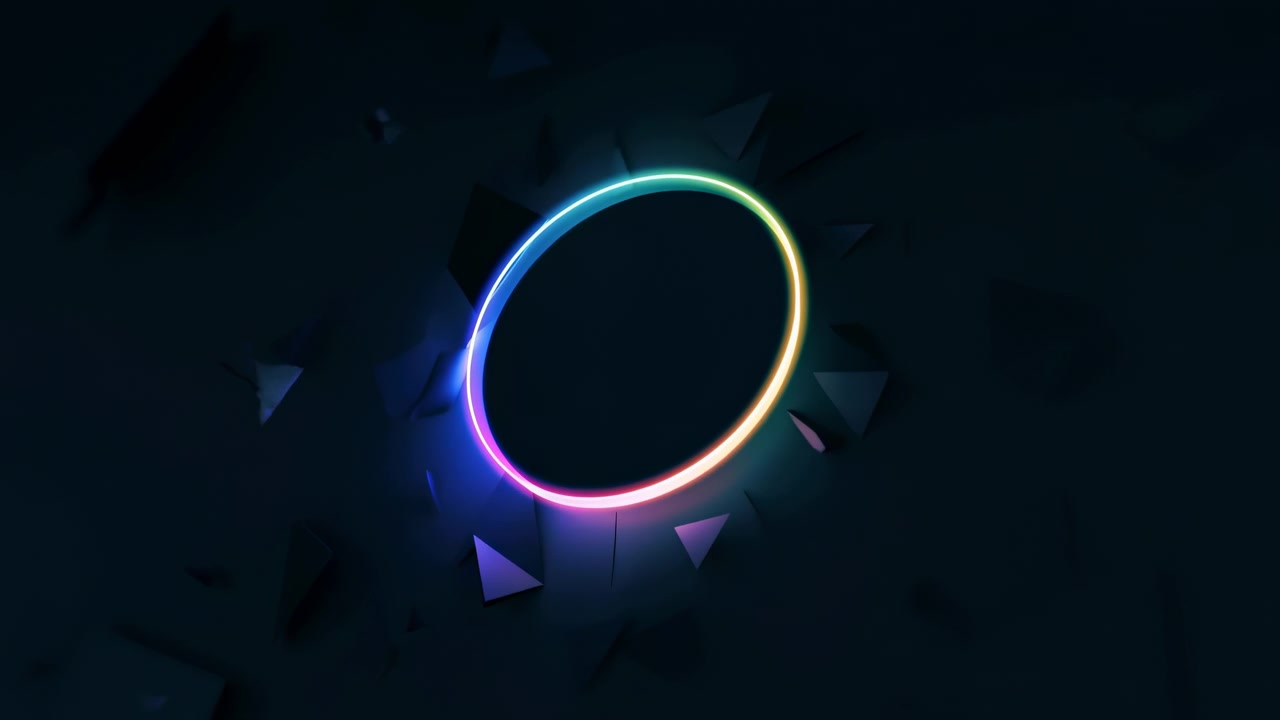Glowing Neon Ring On Black, Circular Portal Sweeps Across Fractured Plane With Chromatic Flare, Perfect