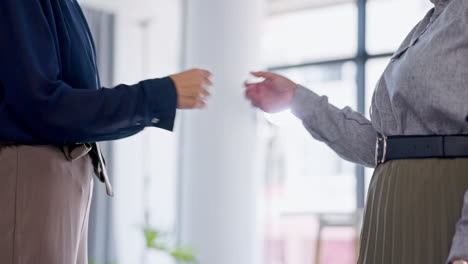 fist bump, hand shake and business people in fun