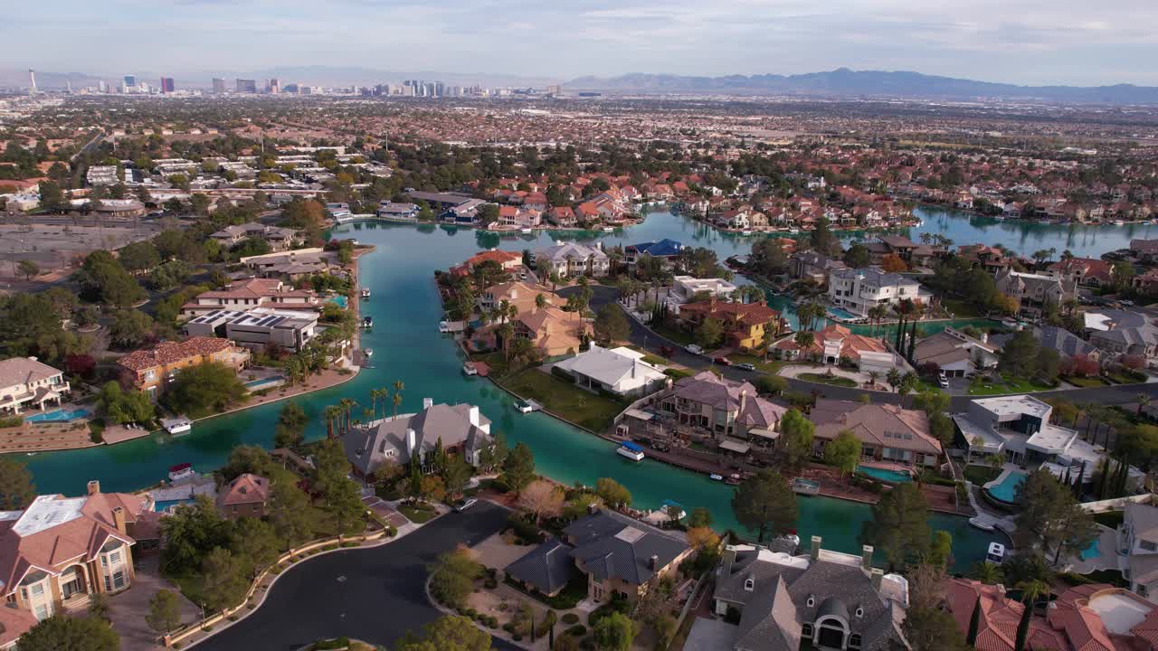 Aerial View of a Luxury Waterfront Community in the Las Vegas Area