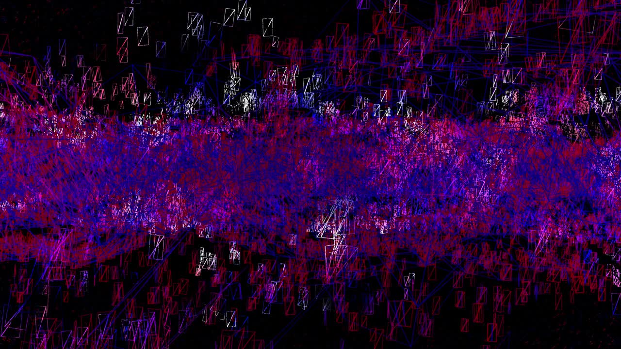 abstracción del movimiento en un túnel de delgadas líneas rojas y azules.