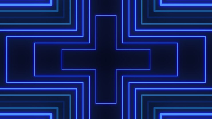 Blåt neonlyskors futuristisk dekorativt element på sort baggrund