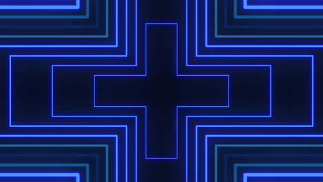 Blue-neon-cross-futuristic-decorative-element-on-black-background