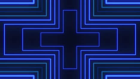 blue neon cross futuristic decorative element on black background