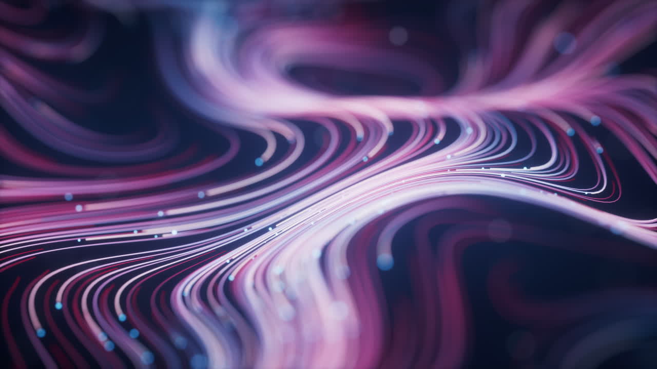 Wave particles lines with swirling pattern, 3d rendering.