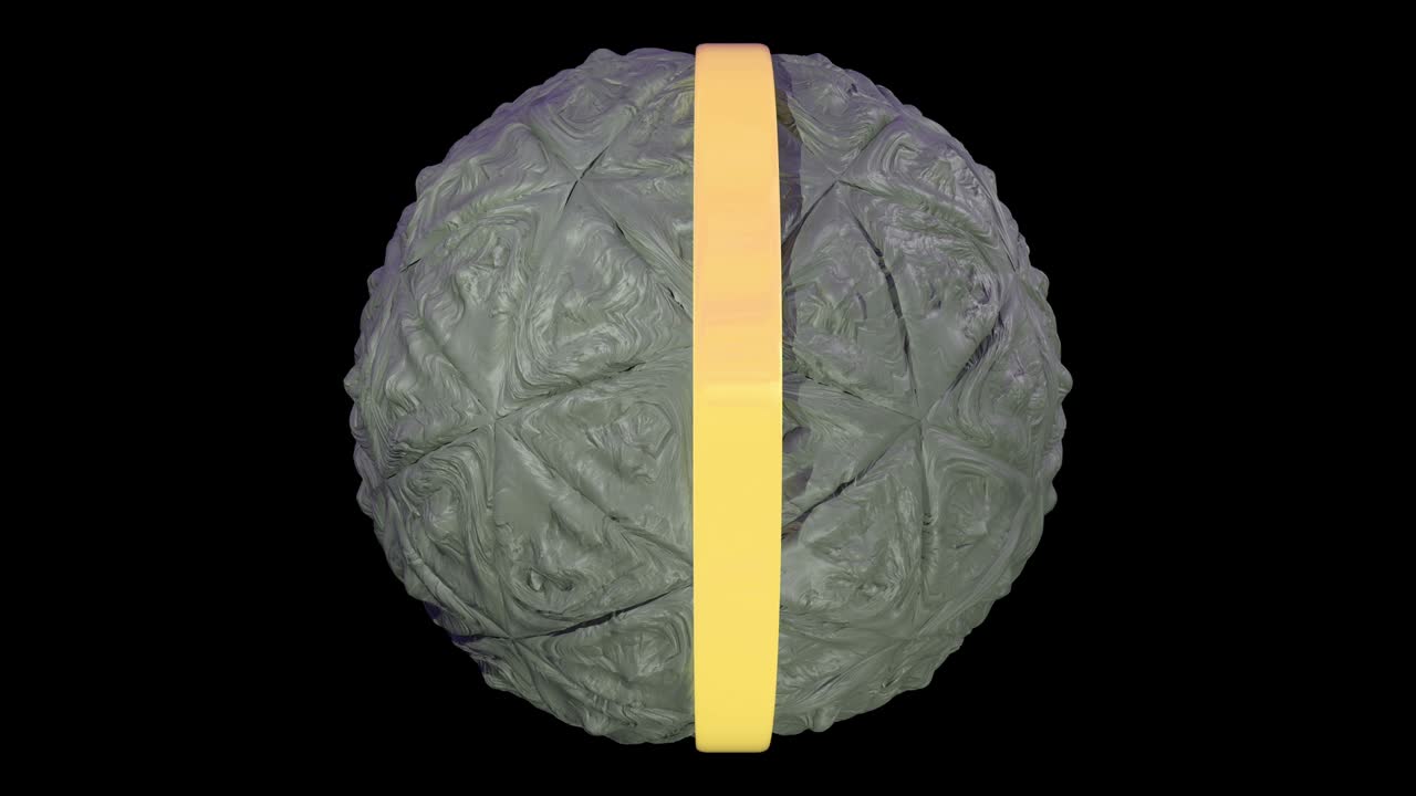 bola geométrica futurista deformada por la órbita de neón. órbita de neon moviéndose alrededor de la esfera orgánica de limo. patrón sin costuras con canal alfa.