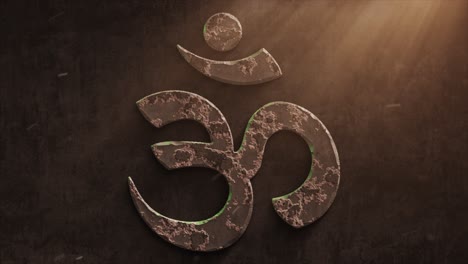 high quality dramatic motion graphic of the fakta om shiva hinduismen icon symbol, rapidly eroding and rusting and decaying, with warm atmospheric light rays and dust motes