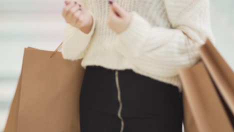 a close up video of shopping bags and stylish girl's outfit