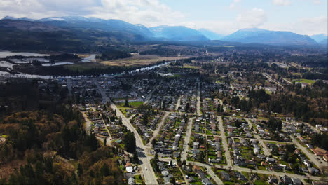 aerial view of port alberni city street and residential houses in port alberni city