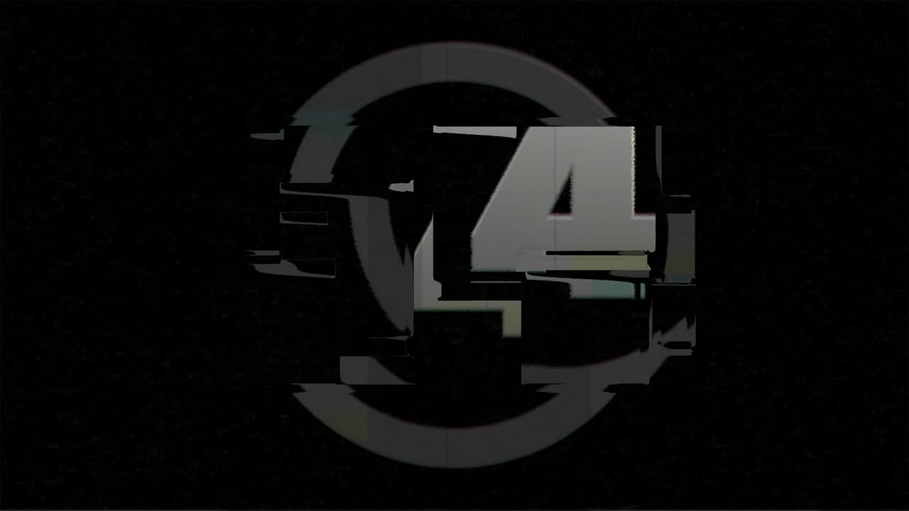 Digital black film countdown with glitch effect in steel style