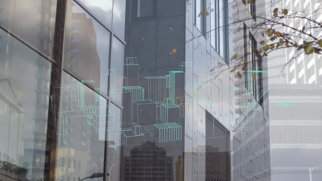 animación del modelo digital de la ciudad sobre el paisaje urbano