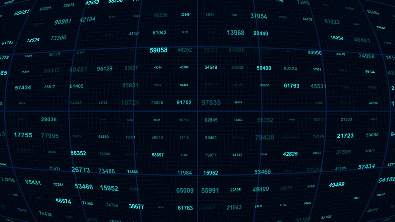 Digitalt datanet med rullende tal på mørk baggrund