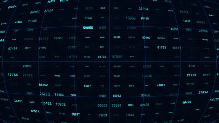 Digital Data Grid with Scrolling Numbers on Dark Background