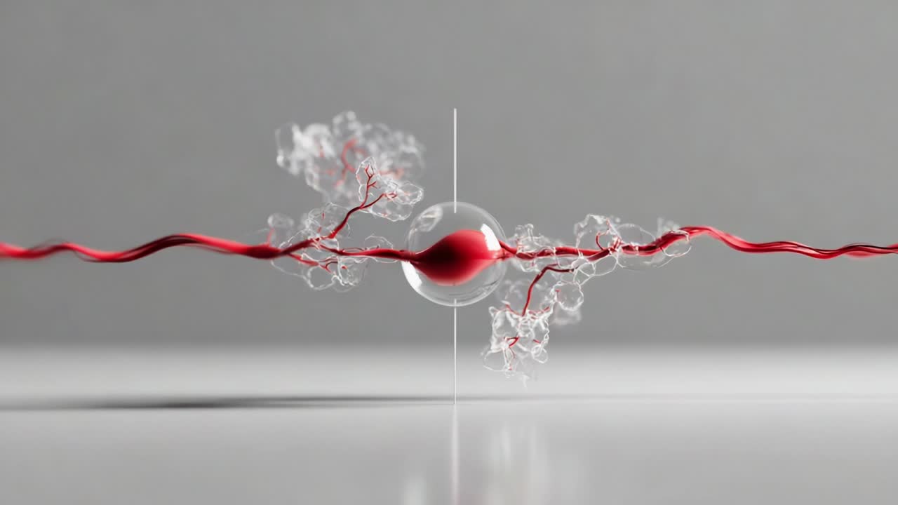 An Impressive Visual Representation of Energy Flow, Featuring a Central Sphere Surrounded by Intricate Red Wires and Wisps of Mist, Showcasing the Dynamic Interaction of Elements in Motion