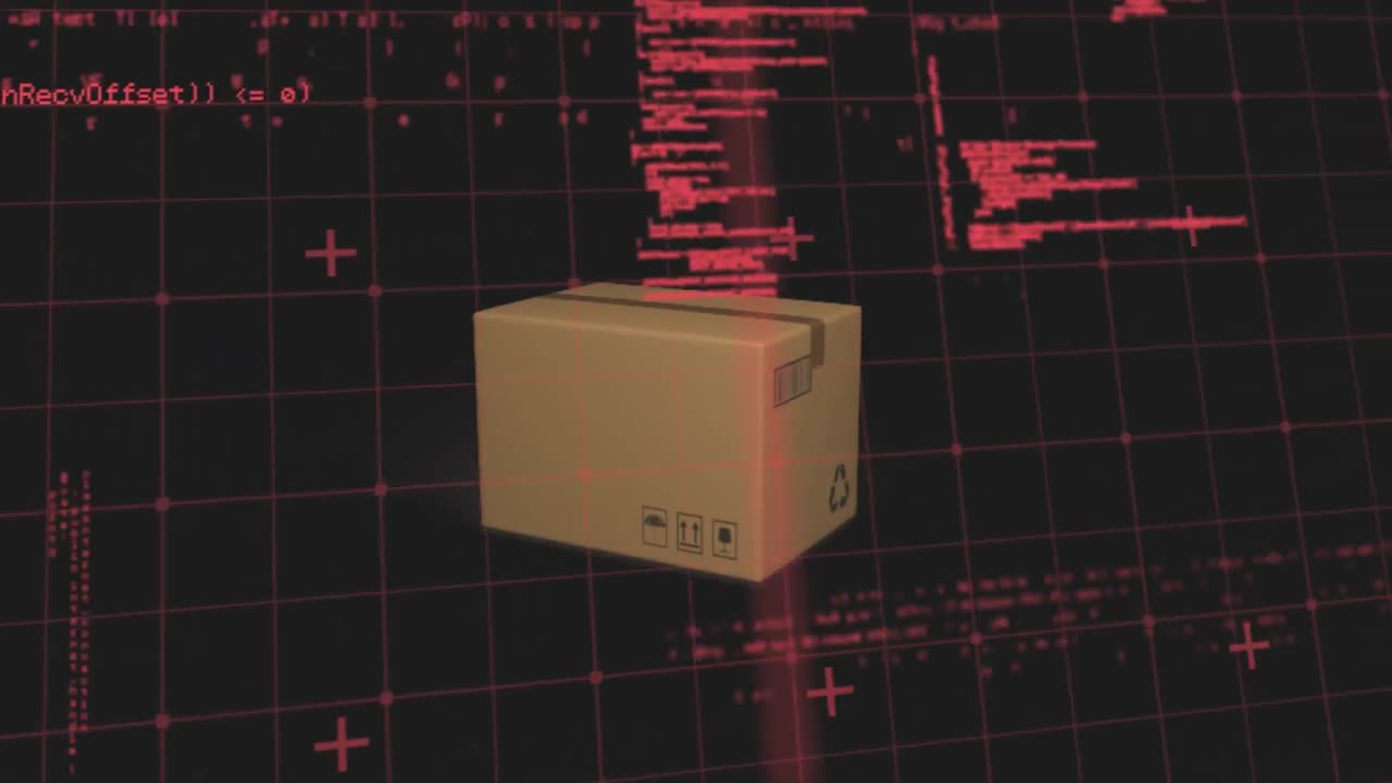 procesamiento de datos en la red de red sobre la caja de entrega contra un fondo negro