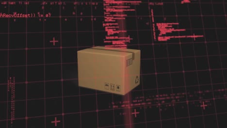 data processing on grid network over delivery box falling against black background