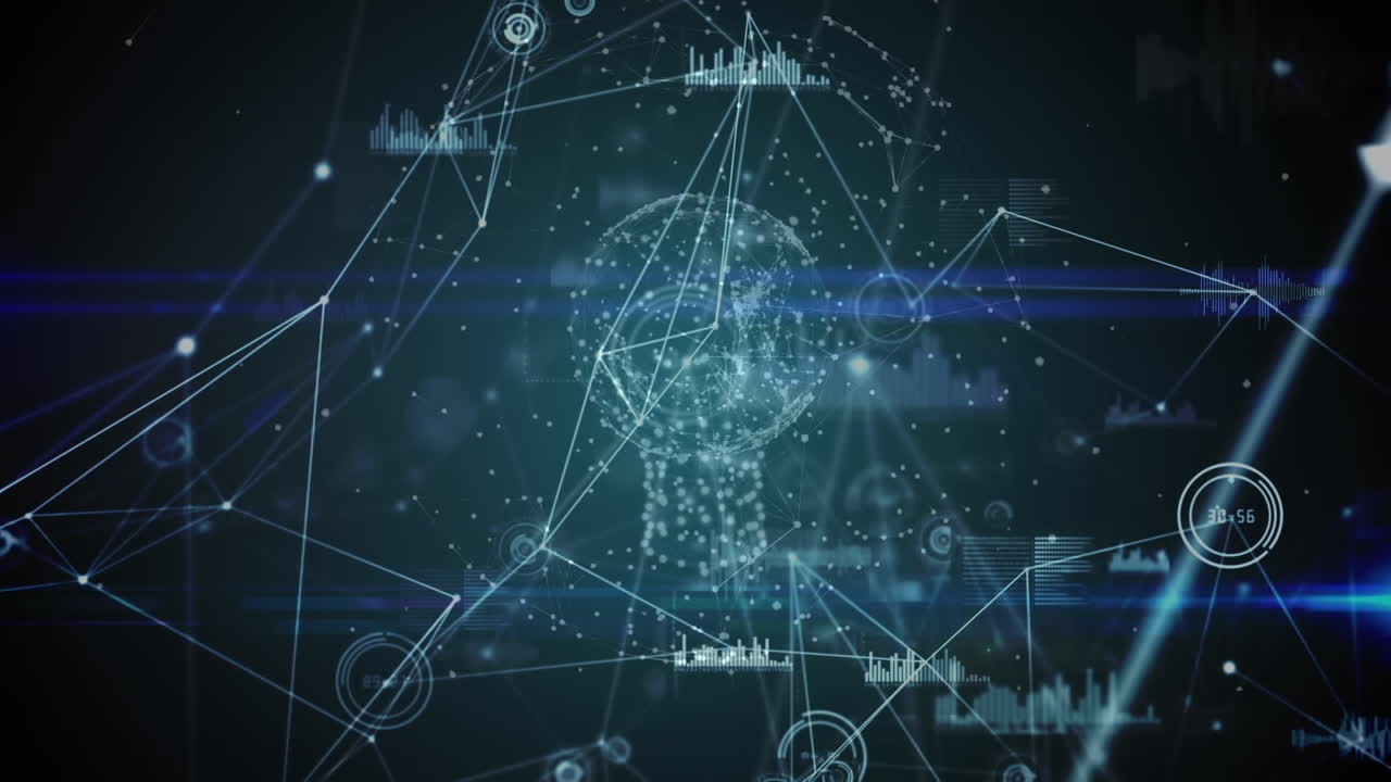 통계와 연결된 네트워크를 가진 지구의 애니메이션