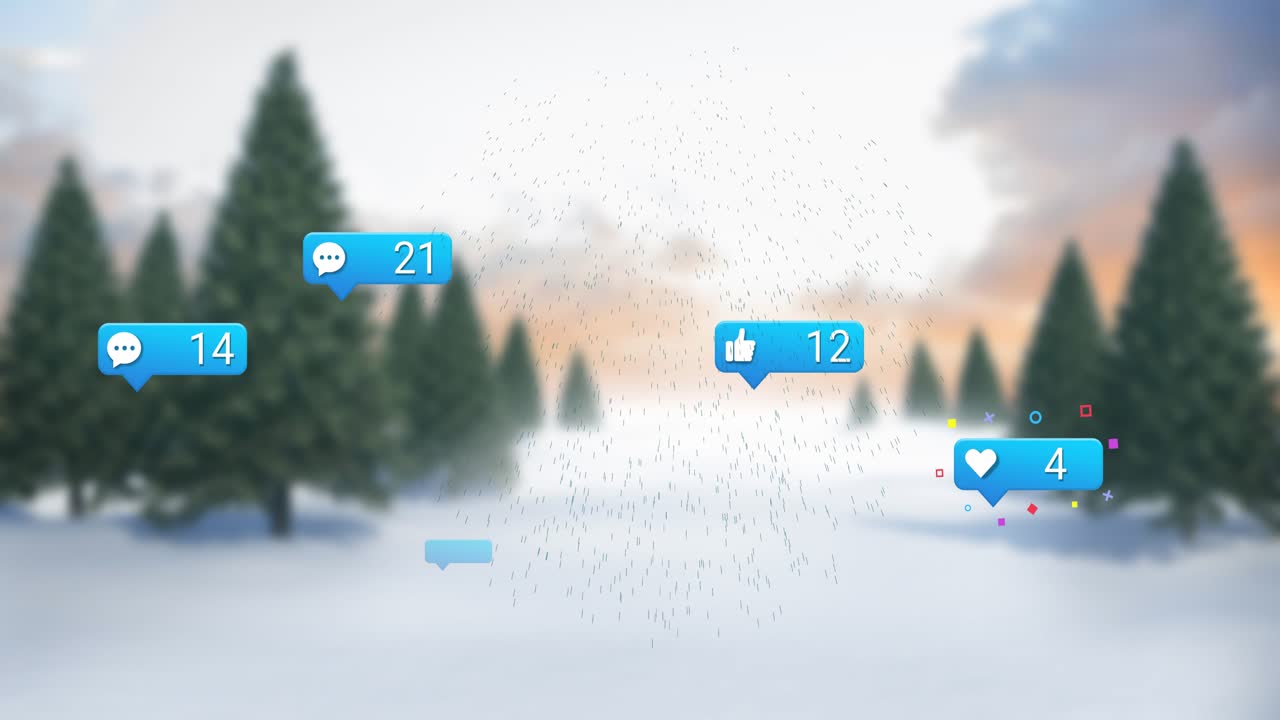 Chat bubble fading starting floating like and heart and comment icons popping and showing engagement