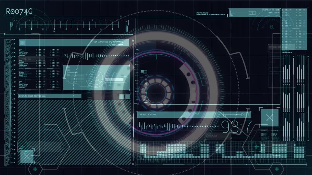 animación del procesamiento de datos diversos en la pantalla digital