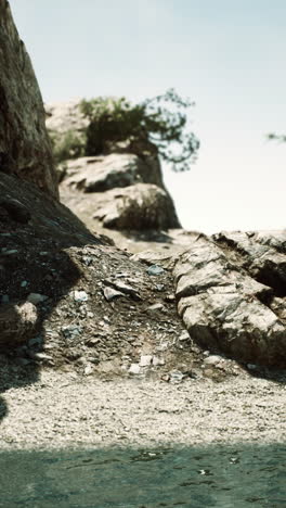 rocky landscape with a path leading up a mountain