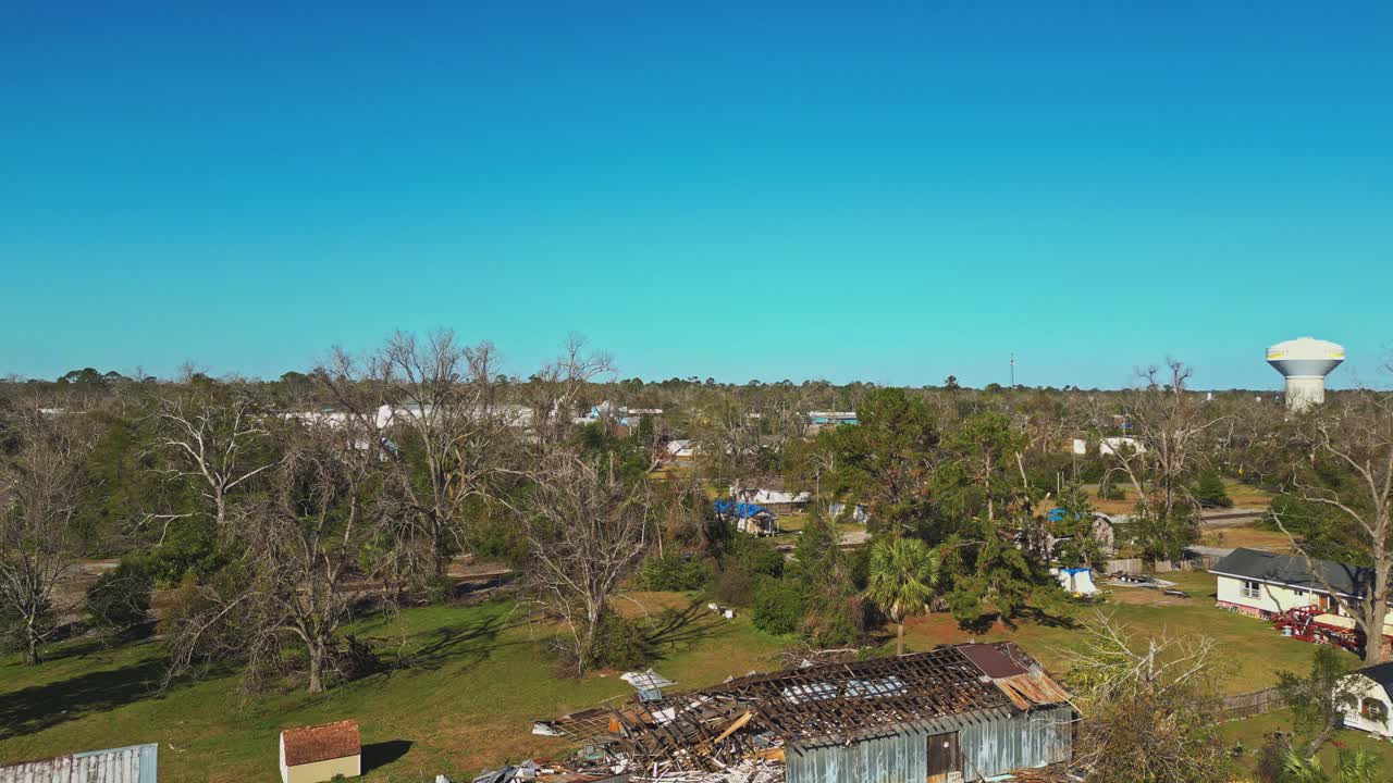 Remains Of A Destroyed House After Hurricane In Valdosta, Georgia, United States. Aerial Drone Shot
