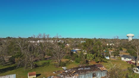 remains of a destroyed house after hurricane in valdosta, georgia, united states. aerial drone shot