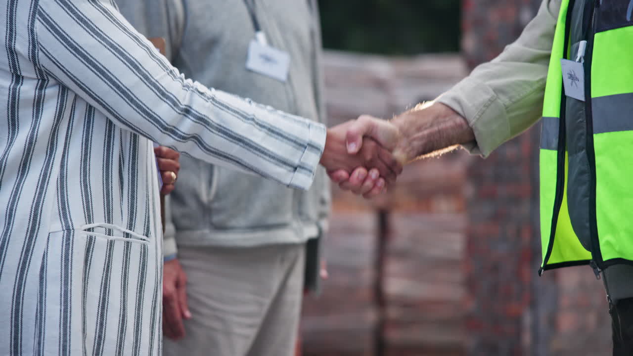 Business handshake on a construction site