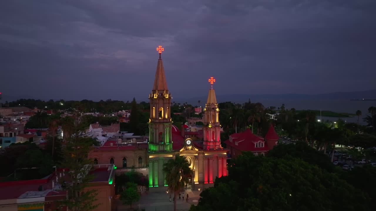 Aerial View of a Church at Night in Mexico