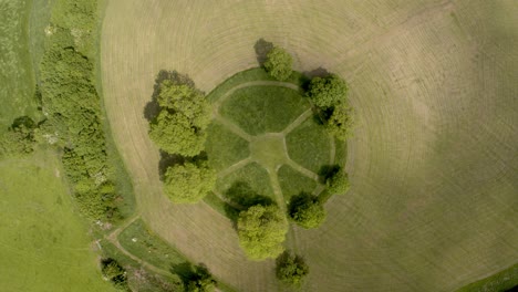 Aerial-view-of-the-ancient-Irish-Navan-Fort-in-Armagh,-Northern-Ireland