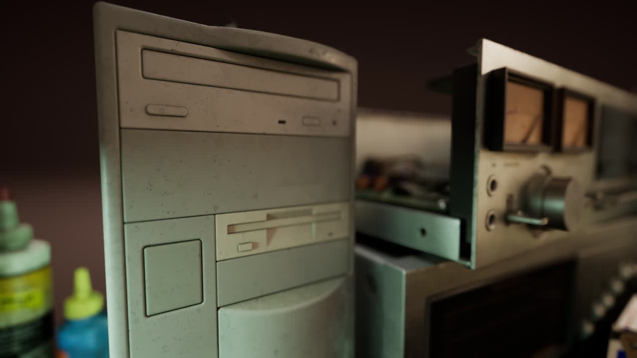 vecchio spazio di lavoro per personal computer d'epoca