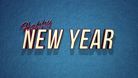 texto retro feliz año nuevo ambientado en una textura grunge azul