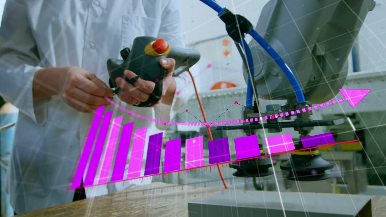 Tech placing and tuning pendant starting purple 3D bars and arrow aligning gripper testing robotics