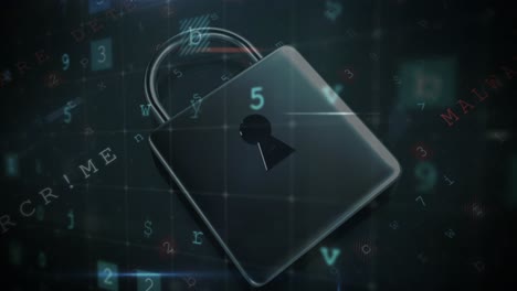 animación del candado de seguridad sobre el procesamiento de datos en fondo oscuro