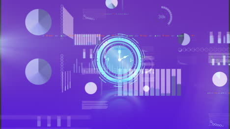 animación del reloj que se ejecuta en la interfaz digital con datos infográficos, gráficos, gráficos