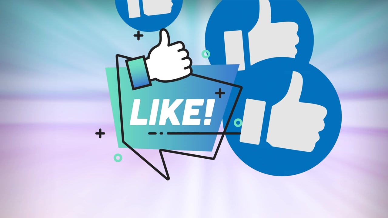 Animated Social Media Like Button Overlay with Floating Thumbs Up Icons