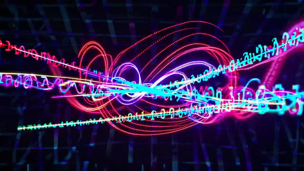 Dynamic Digital Data Stream with Colorful Binary Code and Light Trails