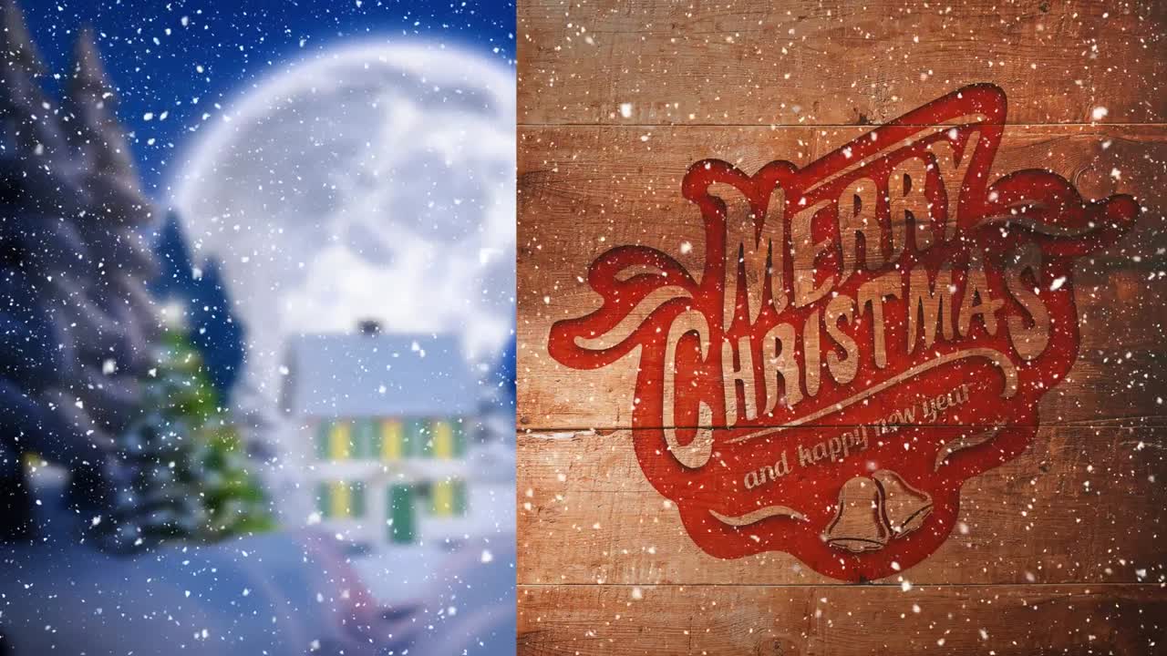 나무와 마을에 크리스마스 장식 위에 눈과 함께 비디오 구성