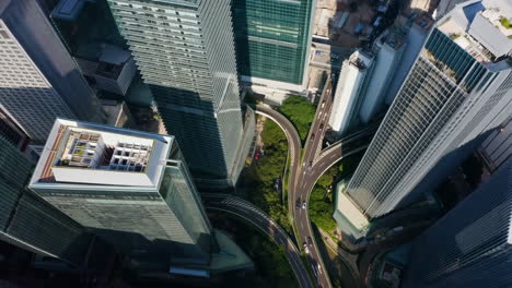aerial view of a city with skyscrapers and roads