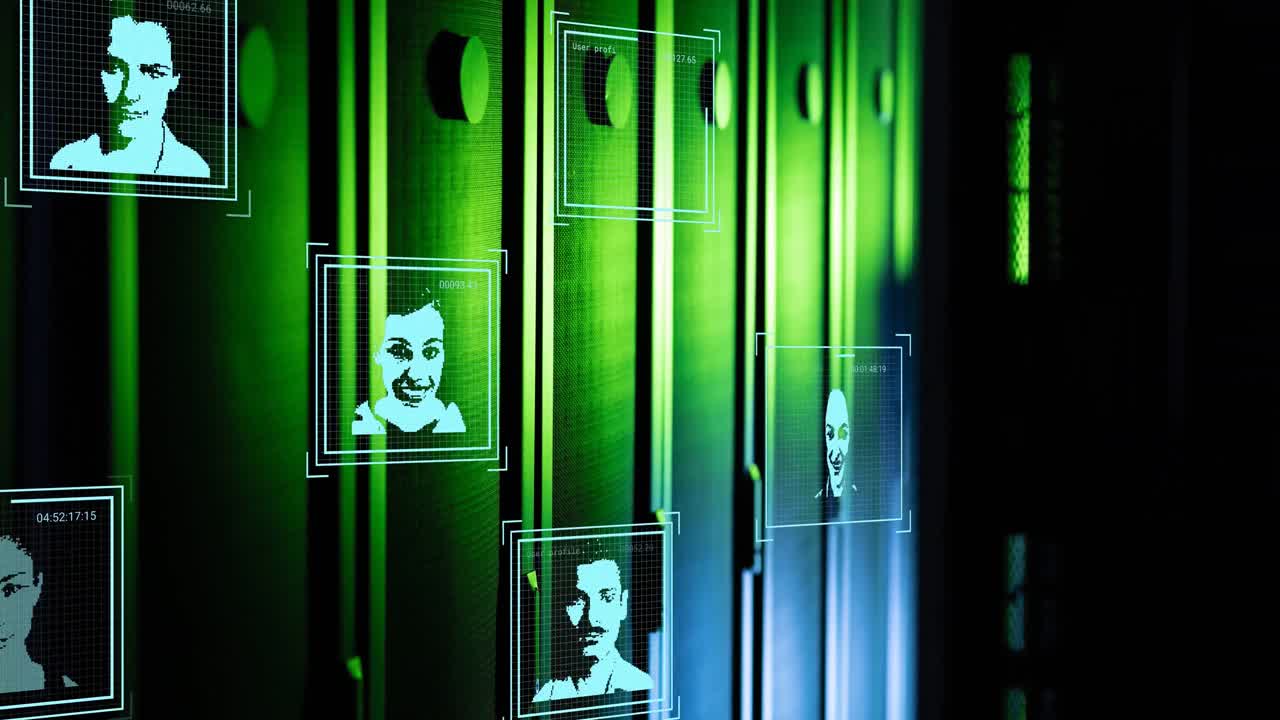 animación de múltiples iconos de perfiles flotando contra la habitación de la computadora.