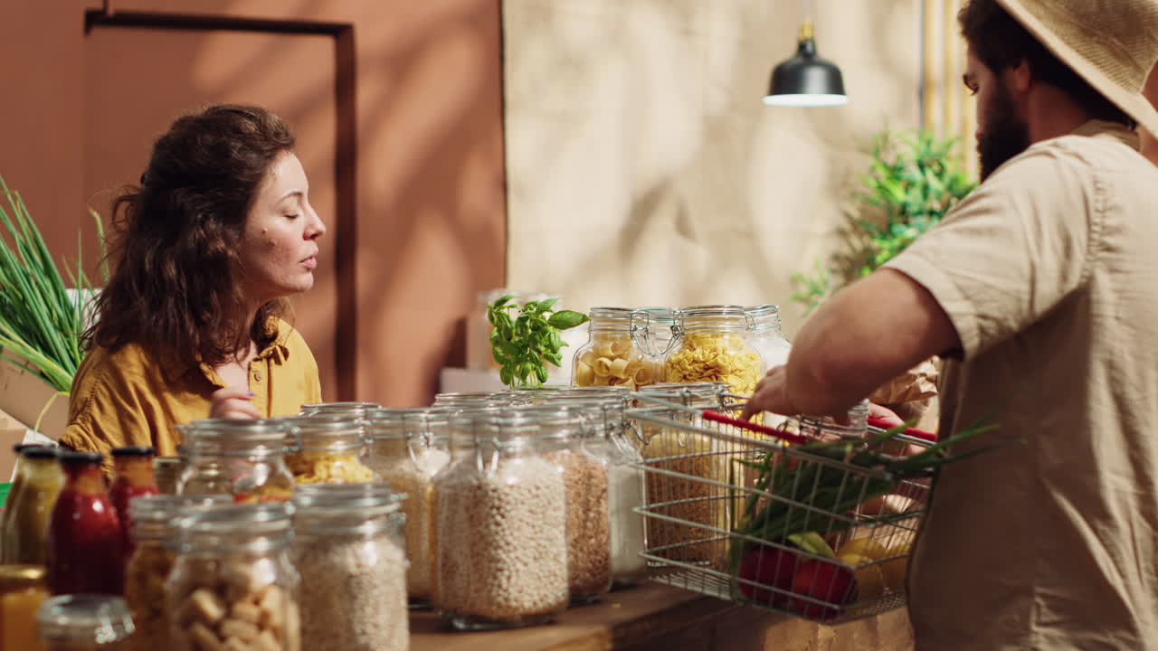 el tendero mayor ayuda a los clientes.