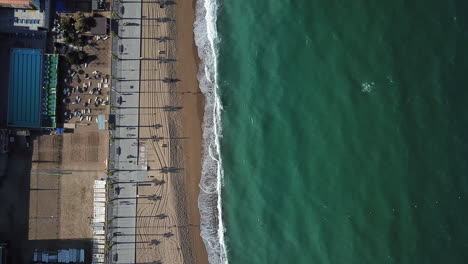 Aerial-view-of-Barceloneta-beach,-Barcelona,-Spain